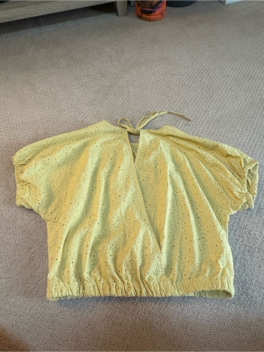 Madewell Yellow Eyelet Tie-Back Blouse